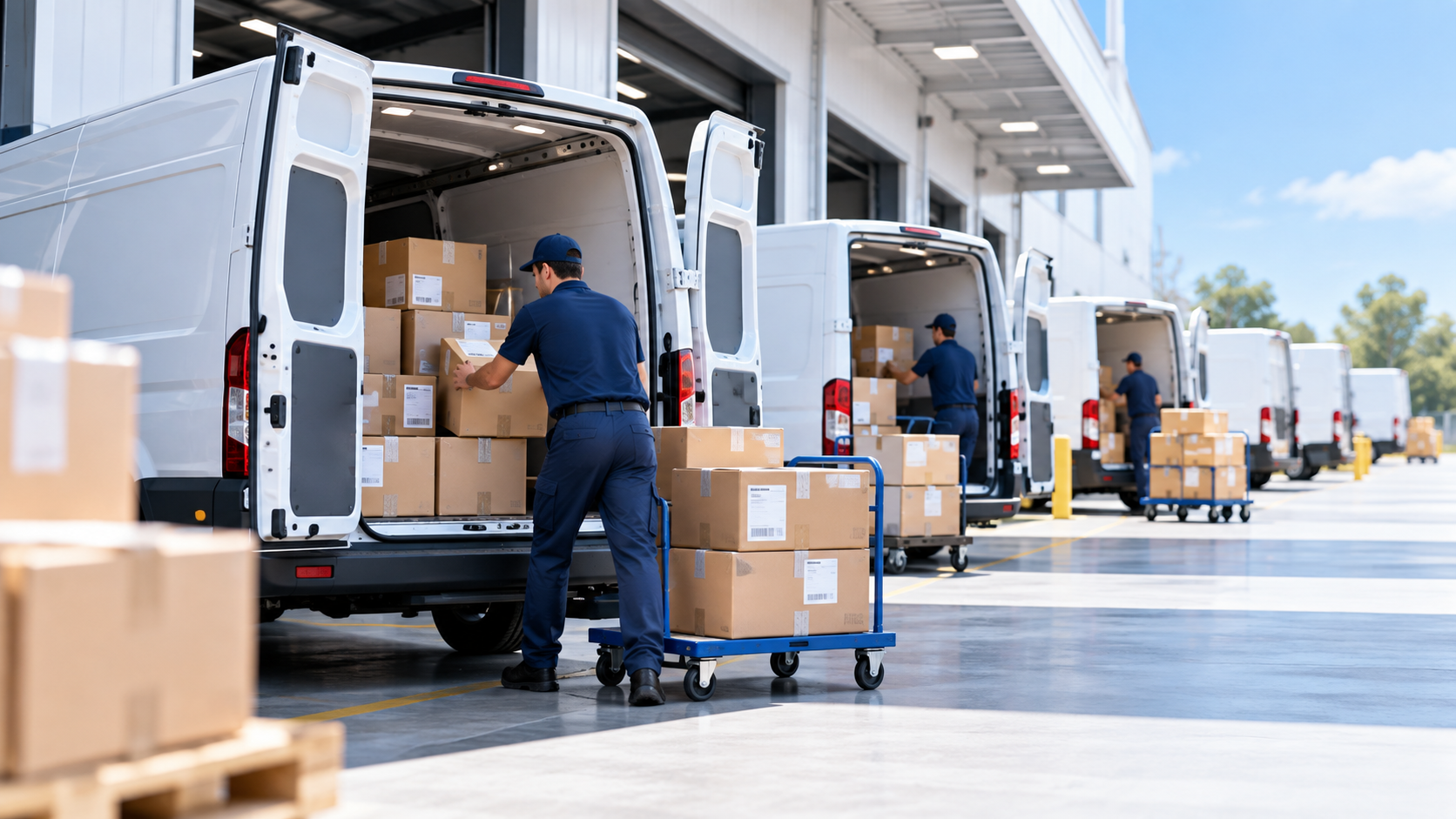 Delivery trucks ready for fulfillment