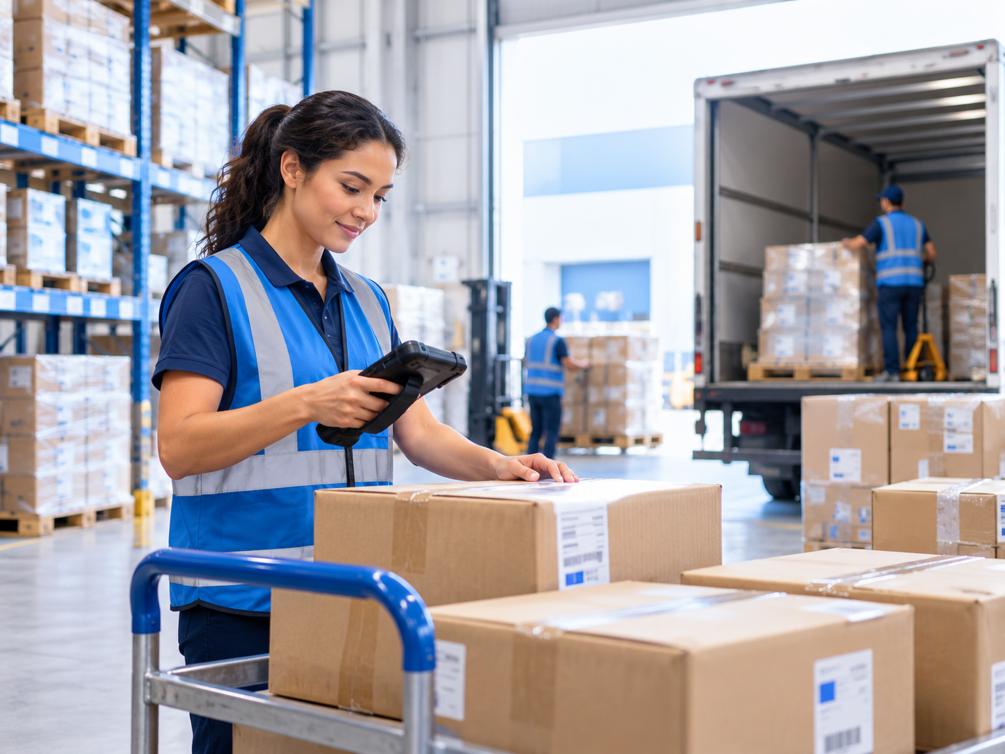 Warehouse employee preparing goods for delivery